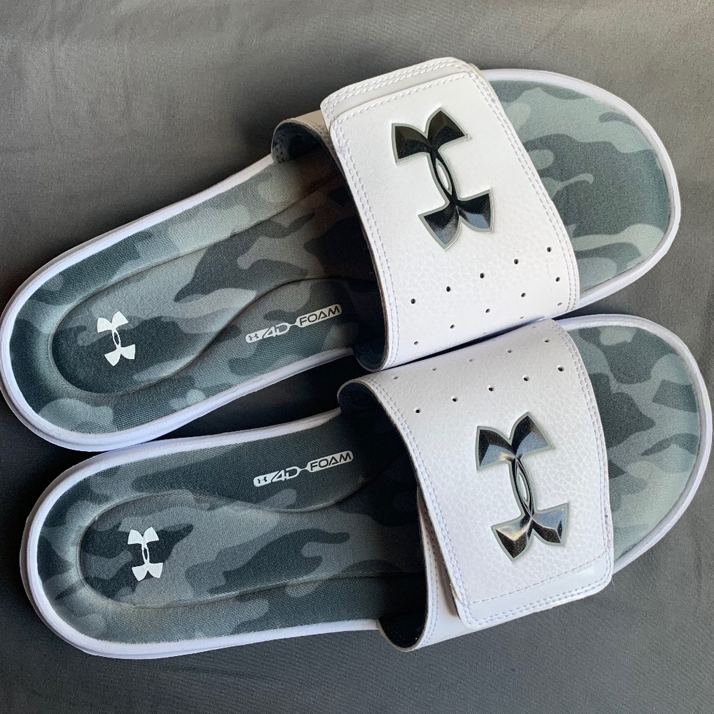 White Under Armour Slides- 4D Foam- Size 11